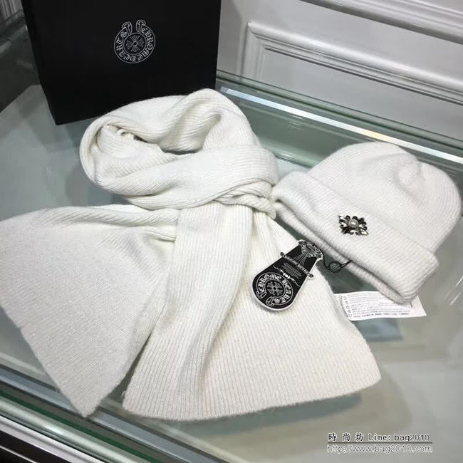 克羅心Chrome Hearts 2018早秋 情侶款加厚羊毛圍巾帽子套裝 男女同款 LLWJ8604